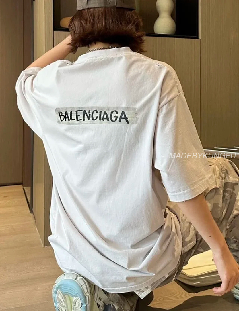 【A+ Item ID 9051 BLCG Pattern Paper Series Short Sleeve Retro Distressed Round Neck T-Shirt Regular - Image 9