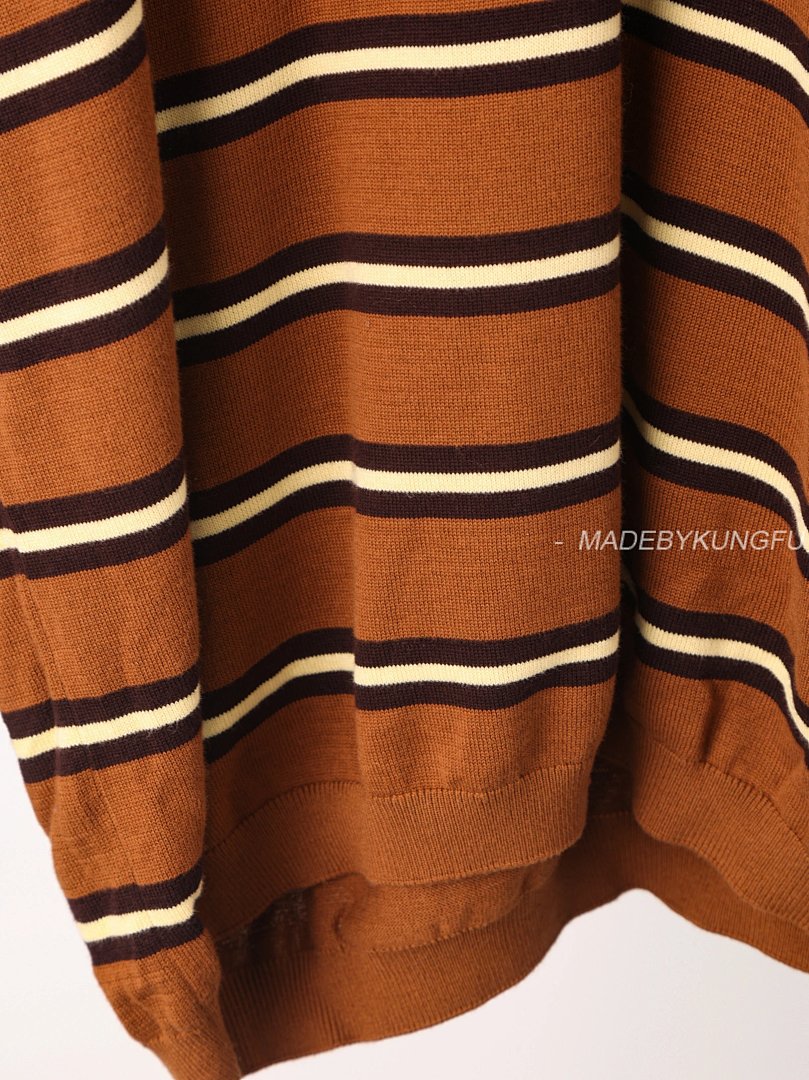 【A+ Item ID 8202 L0EWE- Luo Yiwei -2024Ss- Striped Knitted Cotton Polo Shirt (Brown St) - Image 11