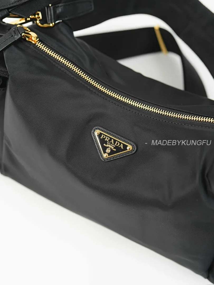 【A+ Item ID 9069 PRA Enamel Metal Triangle Logo Nylon Shoulder Cross Handbag Black Large - Image 26