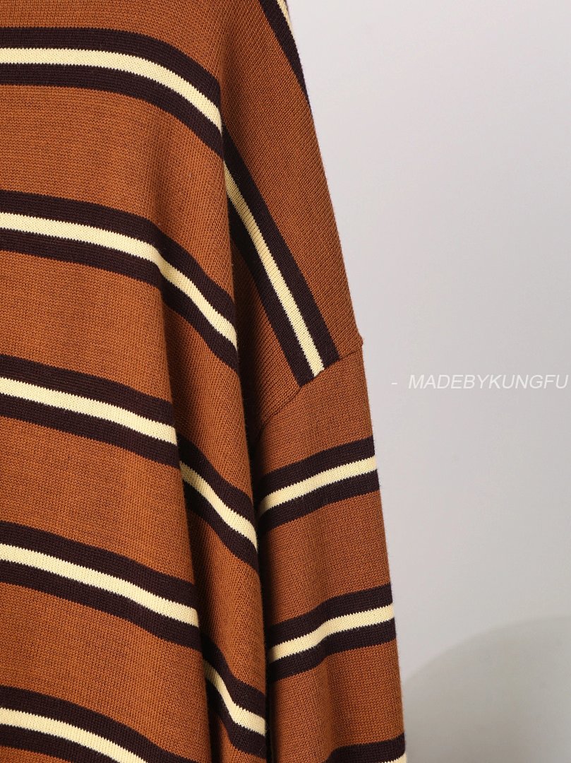 【A+ Item ID 8202 L0EWE- Luo Yiwei -2024Ss- Striped Knitted Cotton Polo Shirt (Brown St) - Image 6