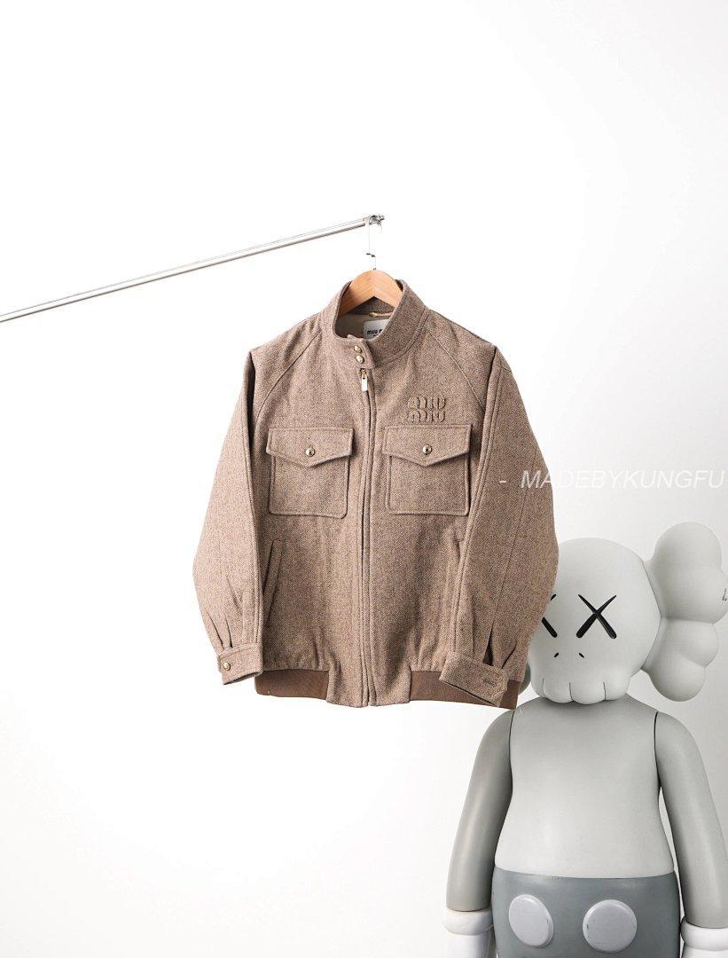 【A+ Item ID 8035 M1U-Miu-2024-Ss-Herringbone Wool Harrington Jacket (Stand Collar Work) - Image 30