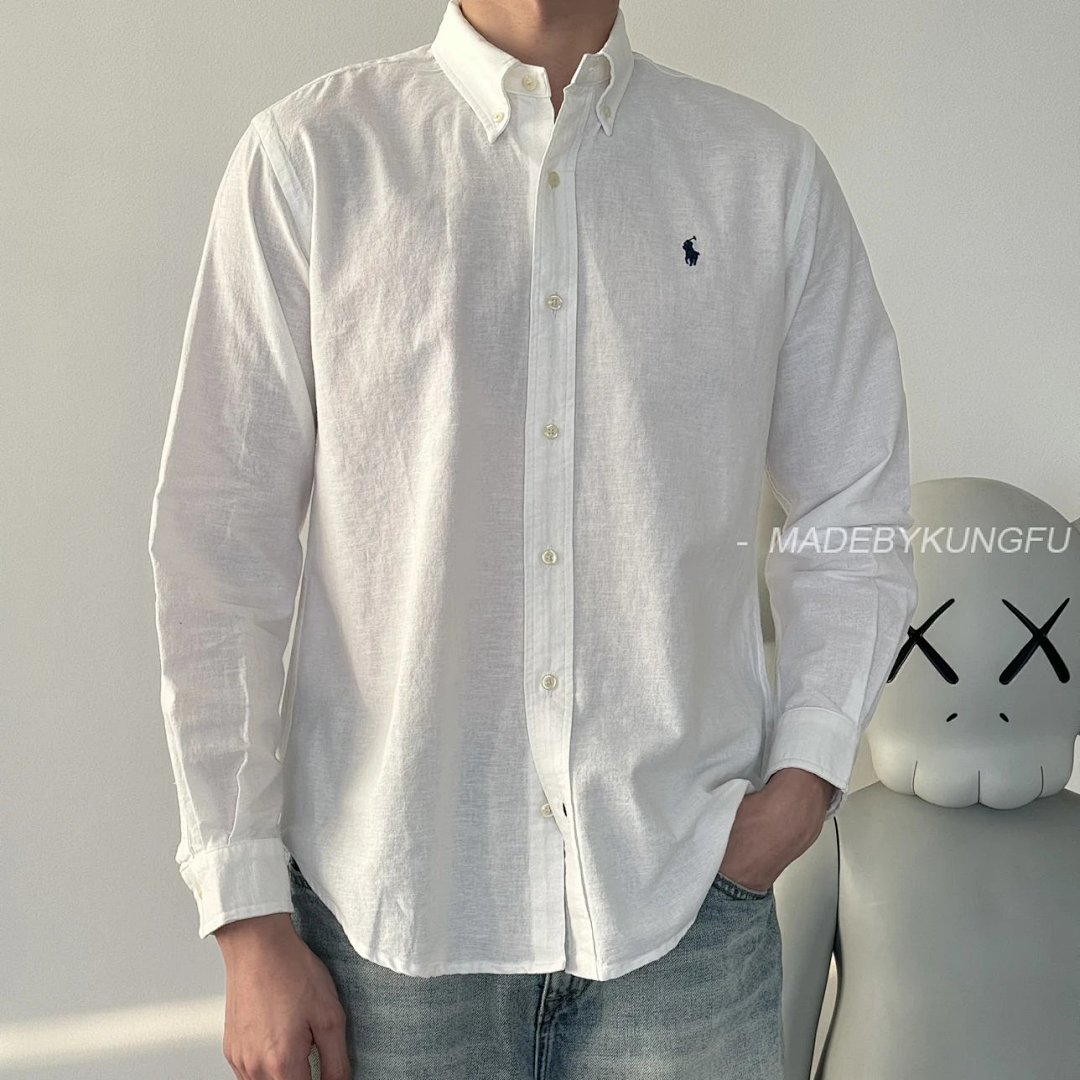 【A+ Item ID 8224 Ralph SS25 Pony Logo Embroidered Long Sleeved Cotton Linen Shirt (Bla), photo 1