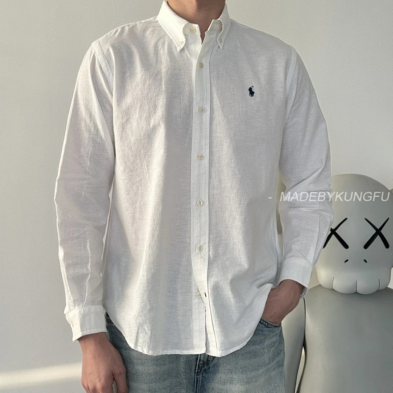 【A+ Item ID 8224 Ralph SS25 Pony Logo Embroidered Long Sleeved Cotton Linen Shirt (Bla), photo 1
