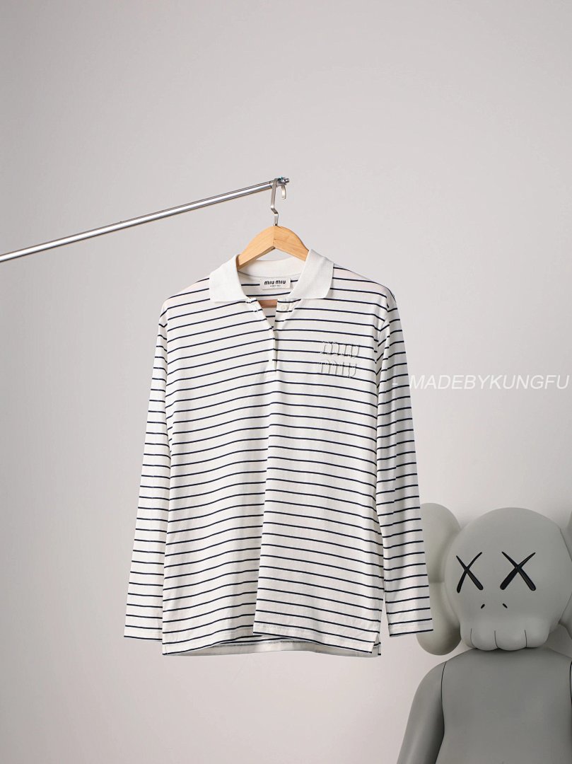 【A+ Item ID 8205 M1uM1U- Miu -2024Ss- Black And White Stripes Polo Shirt (Chest Le) - Image 22
