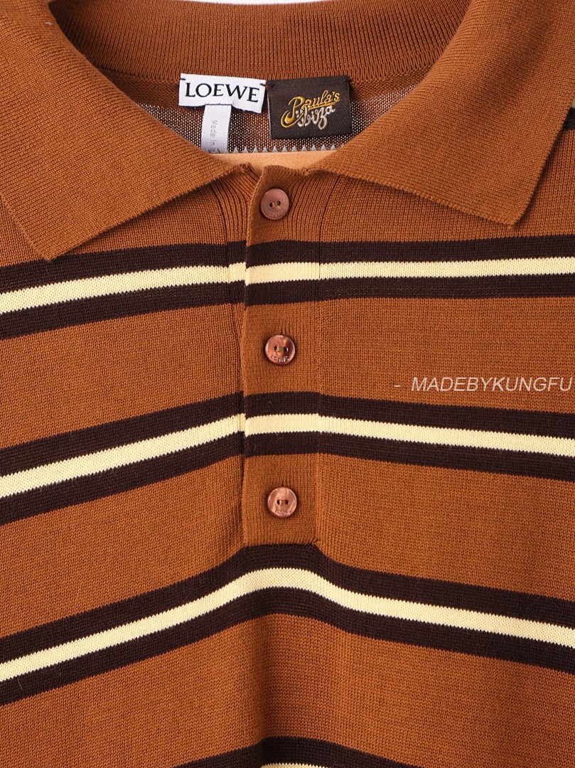 【A+ Item ID 8202 L0EWE- Luo Yiwei -2024Ss- Striped Knitted Cotton Polo Shirt (Brown St) - Image 12
