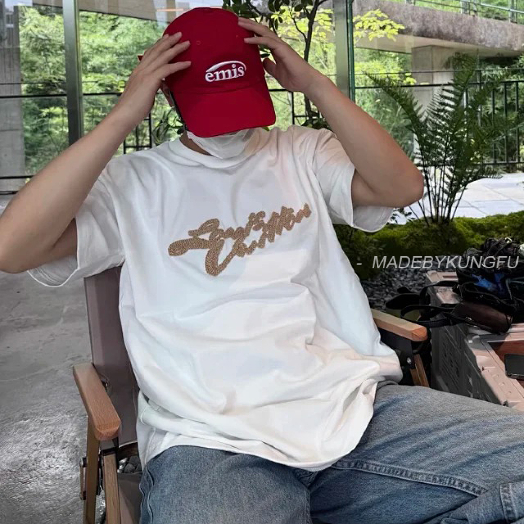 【A+ 【A+ Item ID 9040 1V Dual Color Faux Lafite Grass Embroidery Solid Short Sleeved T, photo 1