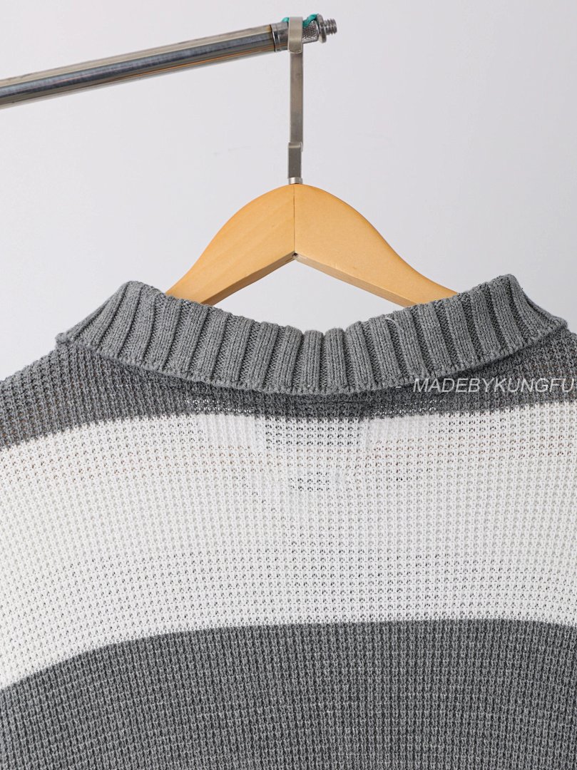 【A+ Item ID 8208 THOM-BR0WNE-TB-2024Ss- Gray And White Striped Knitting Needles POLO Sh - Image 2