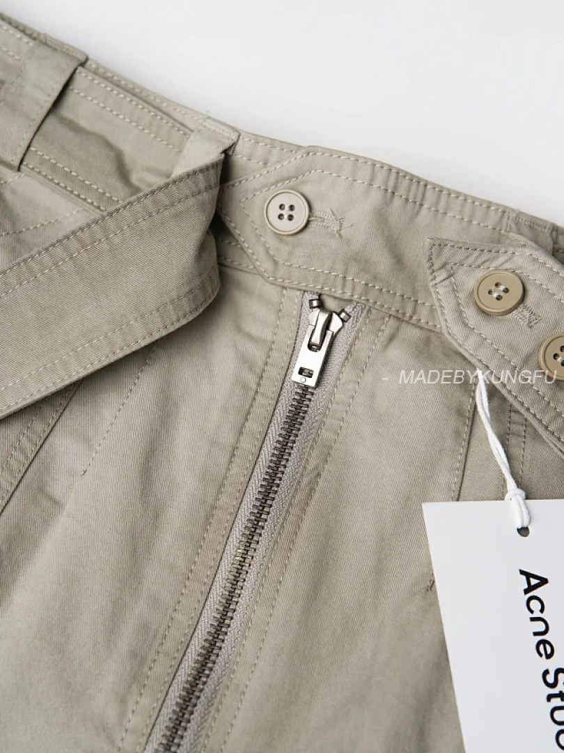 【A+ Item ID 9091 Acne SS26 Big Factory Stained And Washed Solid Color Zipper Work Pants Pocket Casu - Image 16