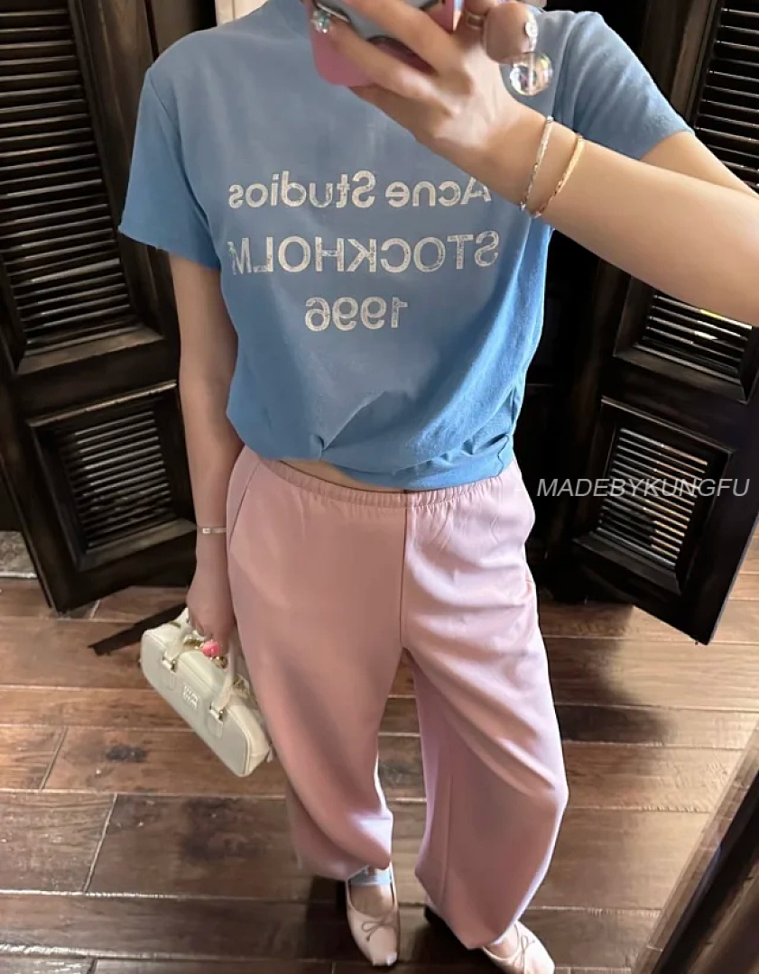 【A+ Item ID 9075 Acne Lazy Style 1996 Series Classic Logo Printed Short Slimming T-Shirt Unisex - Image 5