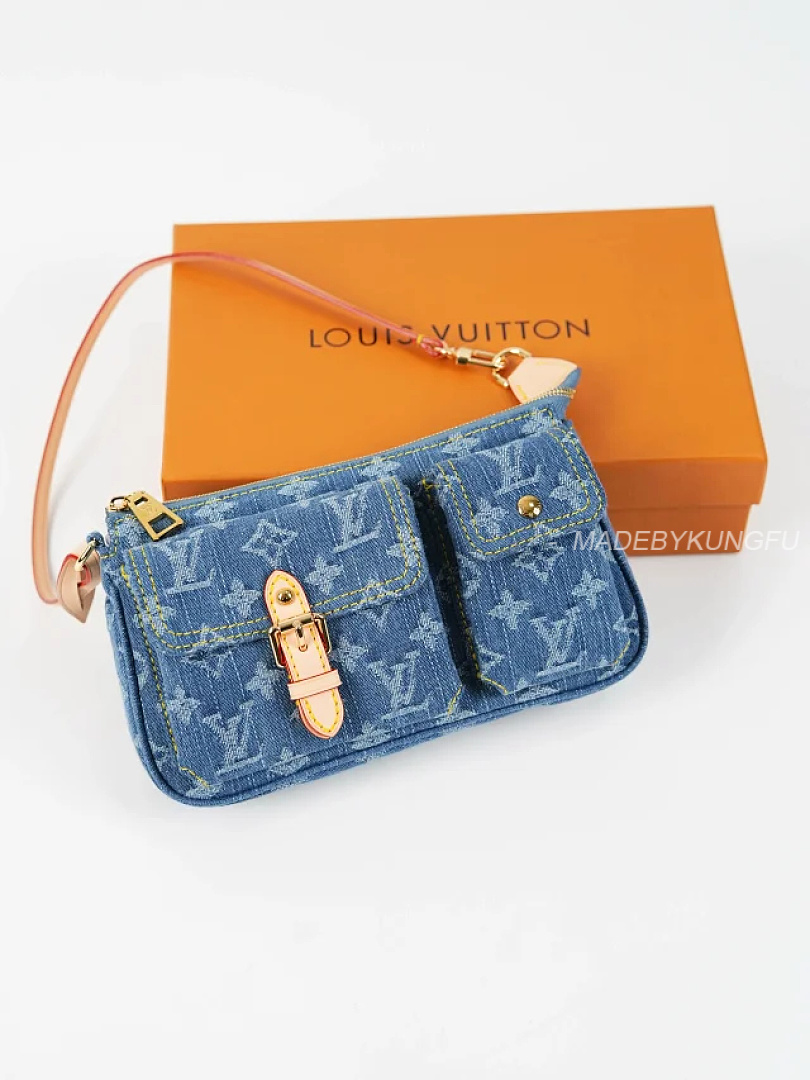 【A+ Item ID 9060 1V PA Denim Danning Chain Head Hanging Fabric Handheld Shoulder Bag Women's (Blue) - Image 27