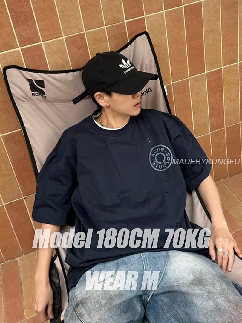 【A+ Item ID 9011 Acne FW25 Logo Printed Distressed Short Sleeved Shirt - Image 2