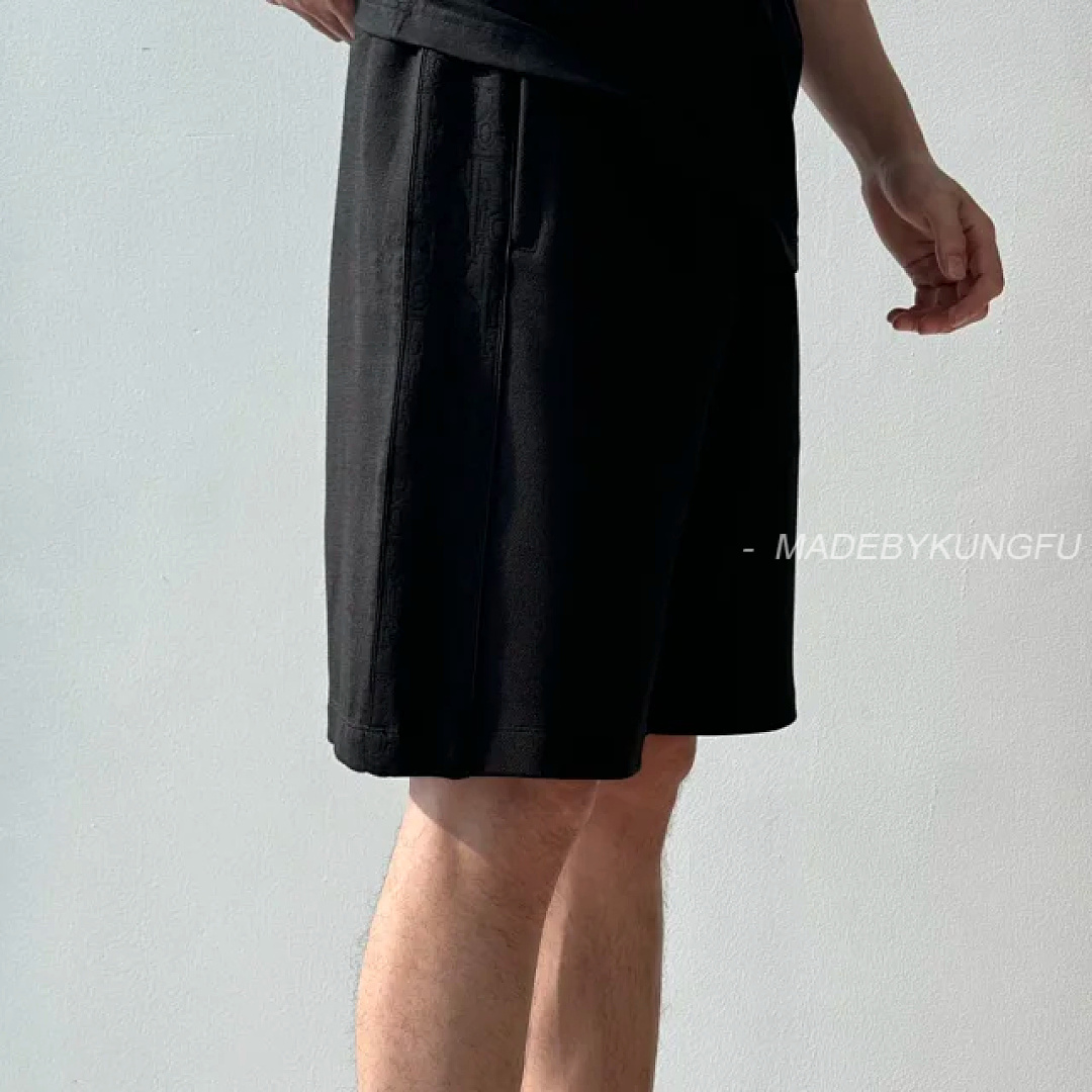【A+ Item ID 9064 D1OR Dark Jacquard Cotton Blended Plain Knitted Oblique Printed Casual Shorts - Image 5