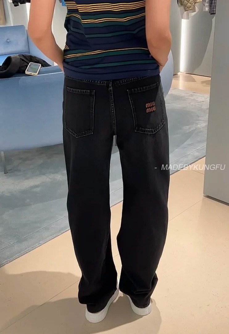 【A+ Item ID 9014 M1U Solid Color Washed Denim Pants With Embroidered Pockets - Image 7