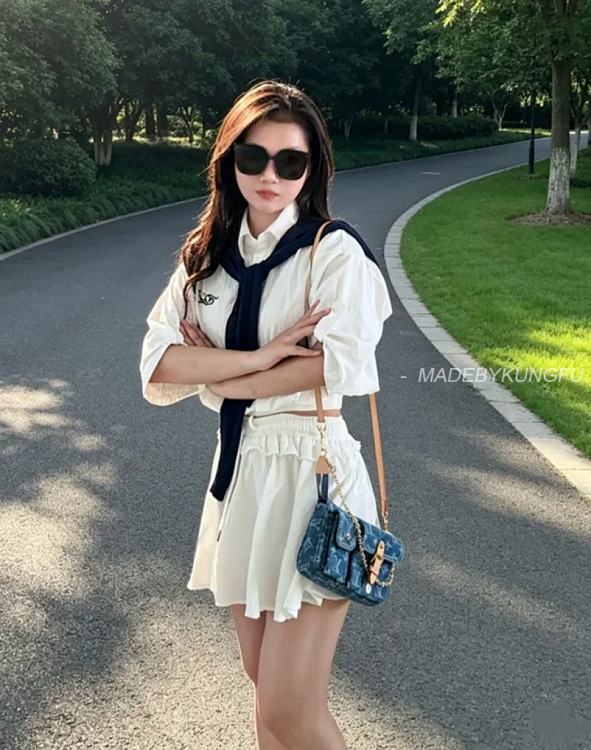 【A+ Item ID 9060 1V PA Denim Danning Chain Head Hanging Fabric Handheld Shoulder Bag Women's (Blue) - Image 9