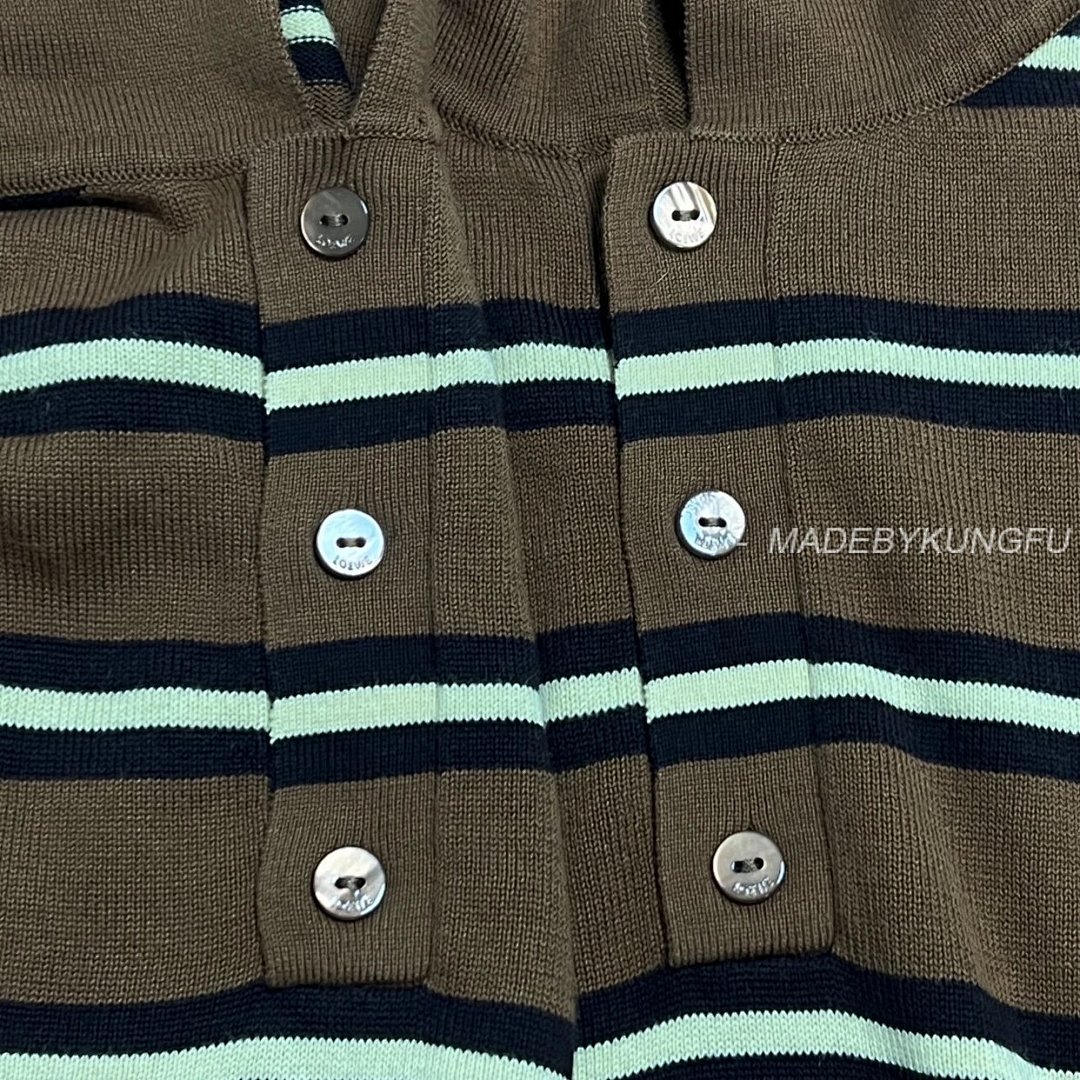 【A+ Item ID 8182 L0EWE-Luoyiwei-2024-Ss-Striped Knitted Pure Cotton Polo Shirt (Brown) - Image 39