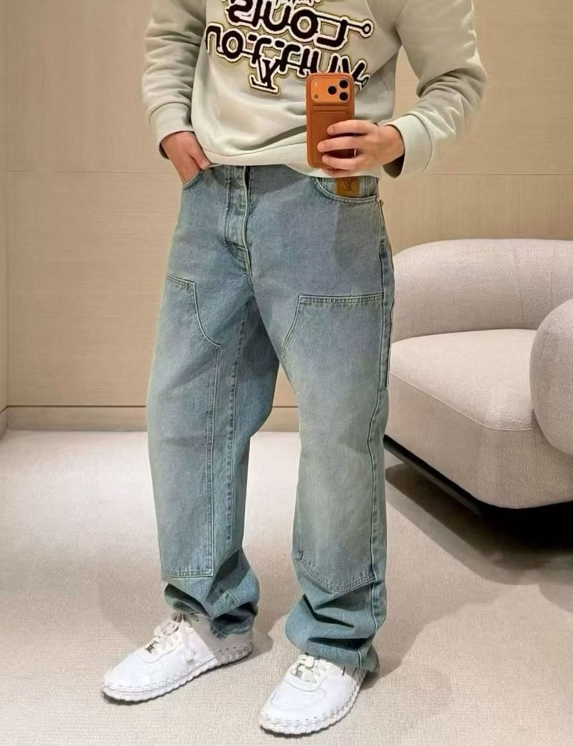 Christian Louboutin 1V Leather Label Pocket Embroidered Jeans - Image 4