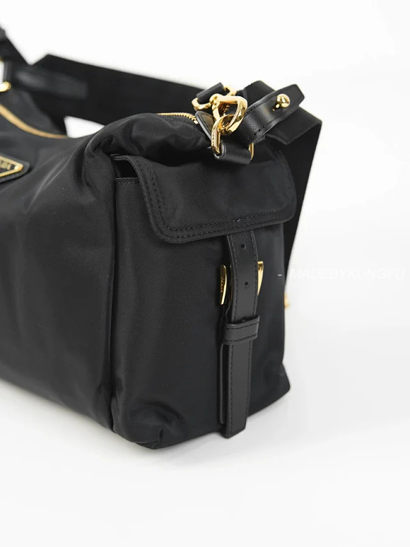 【A+ Item ID 9069 PRA Enamel Metal Triangle Logo Nylon Shoulder Cross Handbag Black Large - Image 25