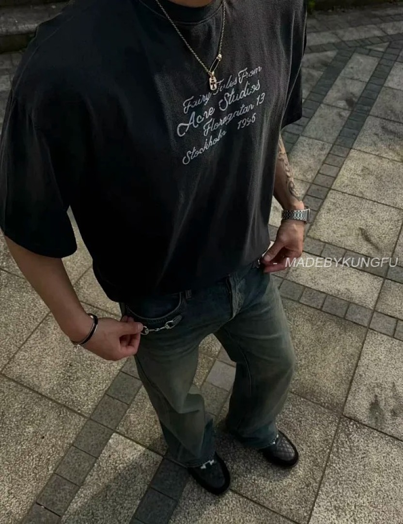 【A+ Item ID 9032 Acne 1996 Flocking Logo Printed Round Neck Loose Short Sleeved T-Shirt - Image 8