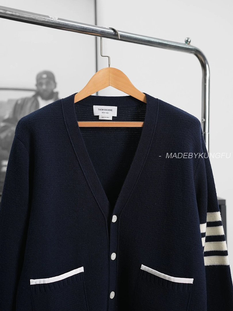 【A+ Item ID 8005 Striped Long Sleeves Single Breasted V Collared Sweater Blue (Same St) - Image 24