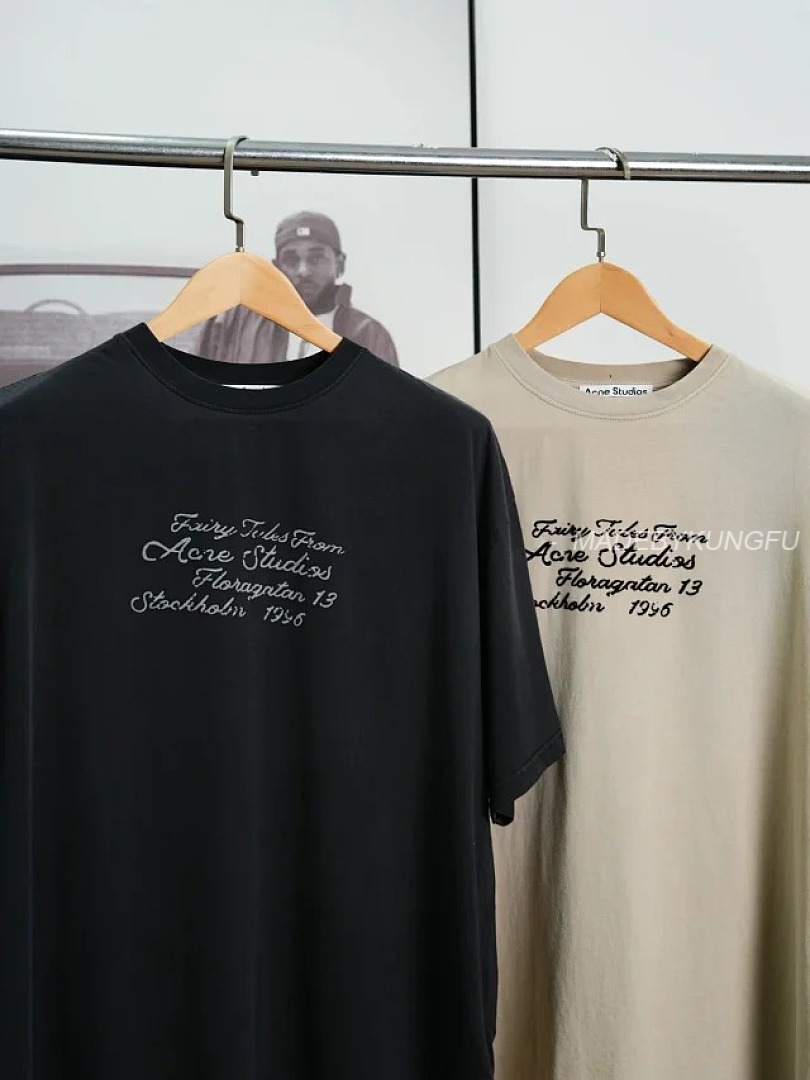 【A+ Item ID 9032 Acne 1996 Flocking Logo Printed Round Neck Loose Short Sleeved T-Shirt - Image 39