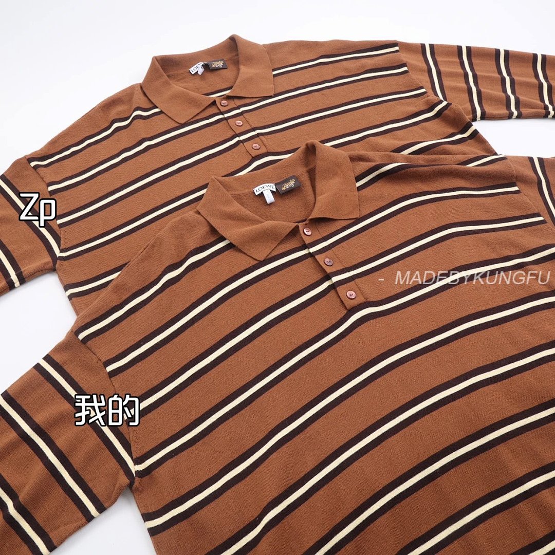 【A+ Item ID 8202 L0EWE- Luo Yiwei -2024Ss- Striped Knitted Cotton Polo Shirt (Brown St) - Image 28