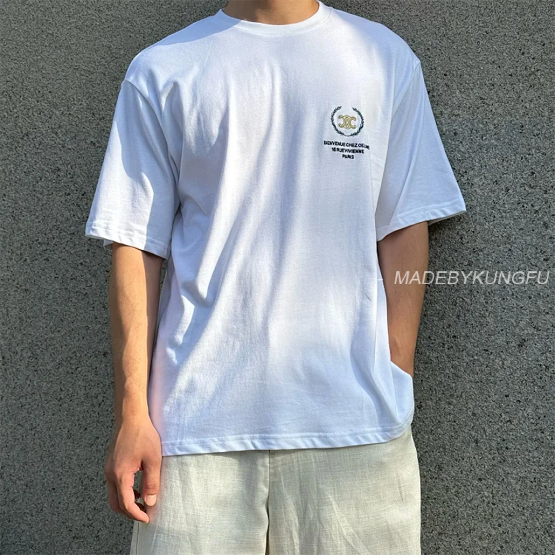 【A+ Item ID 9085 CHANE1 Suede Soft Long Staple Cotton Fabric Round Neck Logo Embroidered Short Slee
