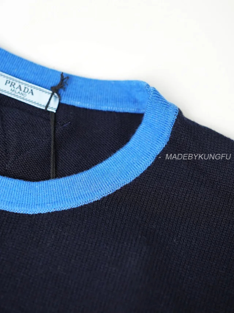 【A+ Item ID 9072 PRA Round Neck Contrasting Short Sleeved Cashmere Sweater With Slim Fit And Large - Image 24