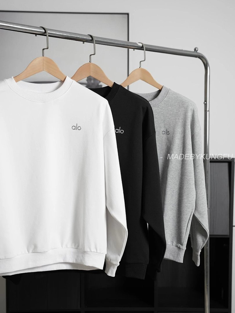 【A+ Item ID 8067 Alo-Logo Logo Crew Neck Loose Long Sleeve Sweatshirt (Black White) - Image 16