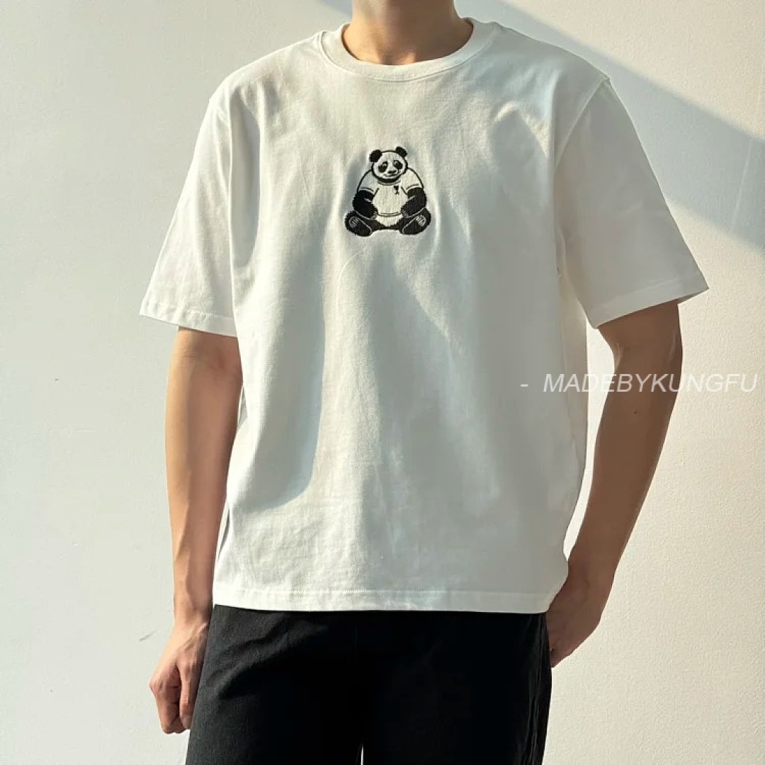 【A+ Item ID 9033 AMI Panda Embroidered Knitted Cotton Regular Round Neck Short Sleeve