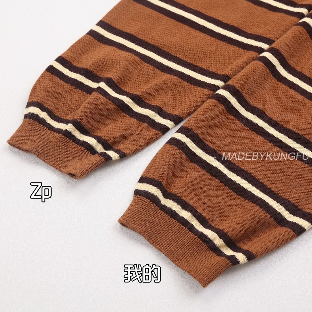 【A+ Item ID 8182 L0EWE-Luoyiwei-2024-Ss-Striped Knitted Pure Cotton Polo Shirt (Brown) - Image 19