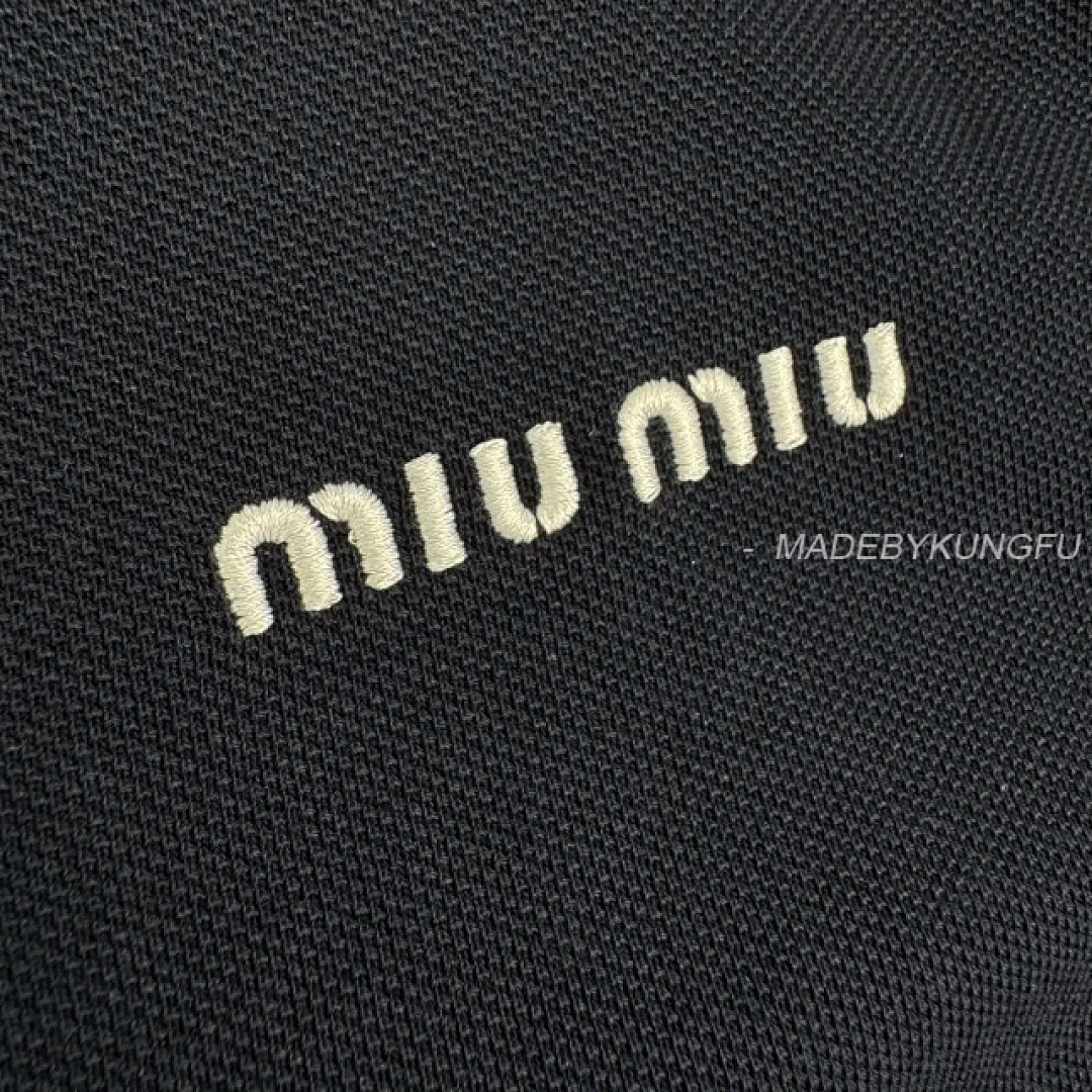 【A+ Item ID 9059 Miu Cotton Beaded Embroidered Logo Button Closure Straight Tube Short Sleeved Shir - Image 12