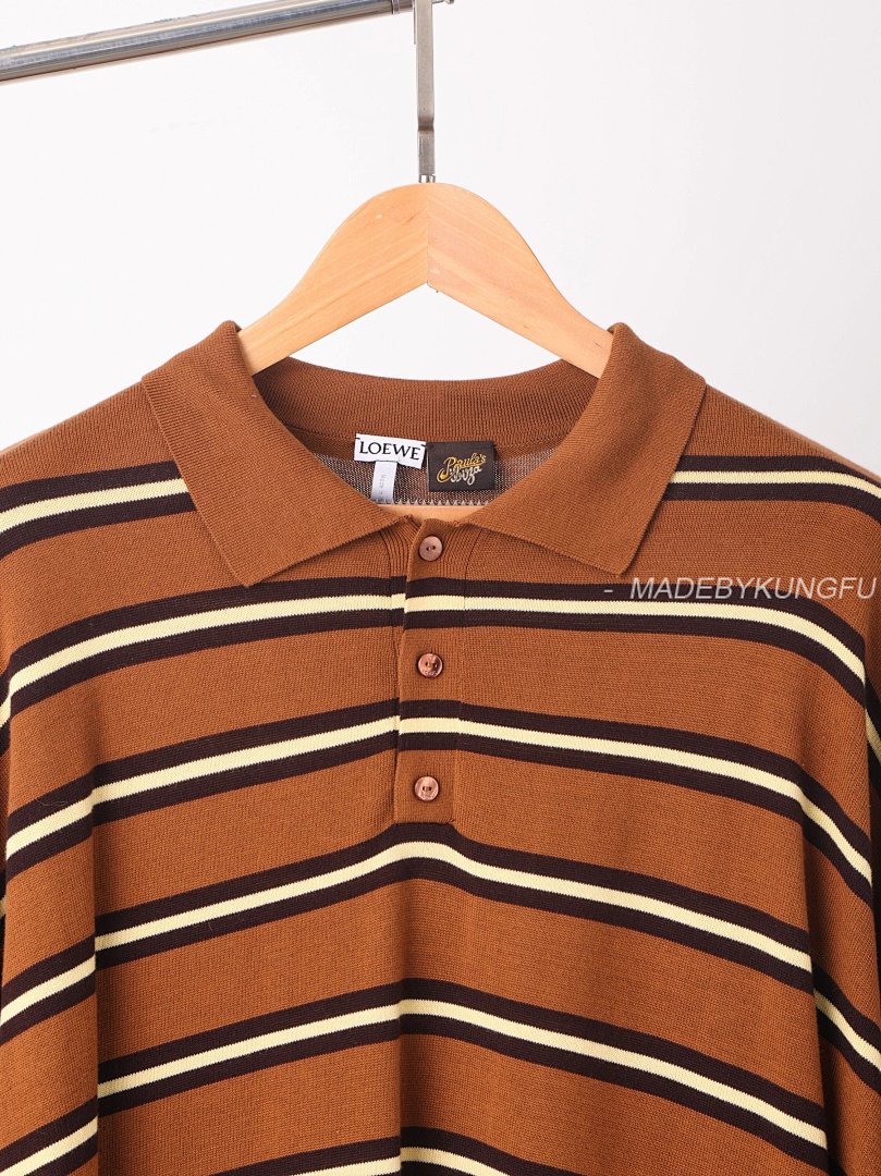 【A+ Item ID 8182 L0EWE-Luoyiwei-2024-Ss-Striped Knitted Pure Cotton Polo Shirt (Brown) - Image 14