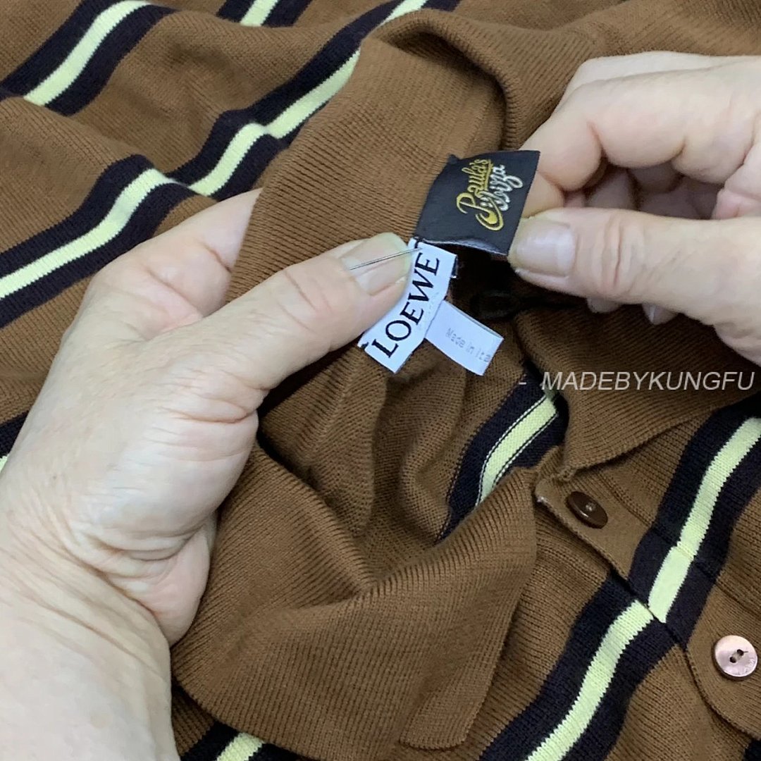 【A+ Item ID 8182 L0EWE-Luoyiwei-2024-Ss-Striped Knitted Pure Cotton Polo Shirt (Brown) - Image 37