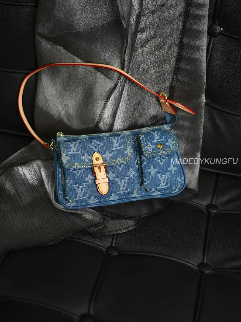 【A+ Item ID 9060 1V PA Denim Danning Chain Head Hanging Fabric Handheld Shoulder Bag Women's (Blue) - Image 29