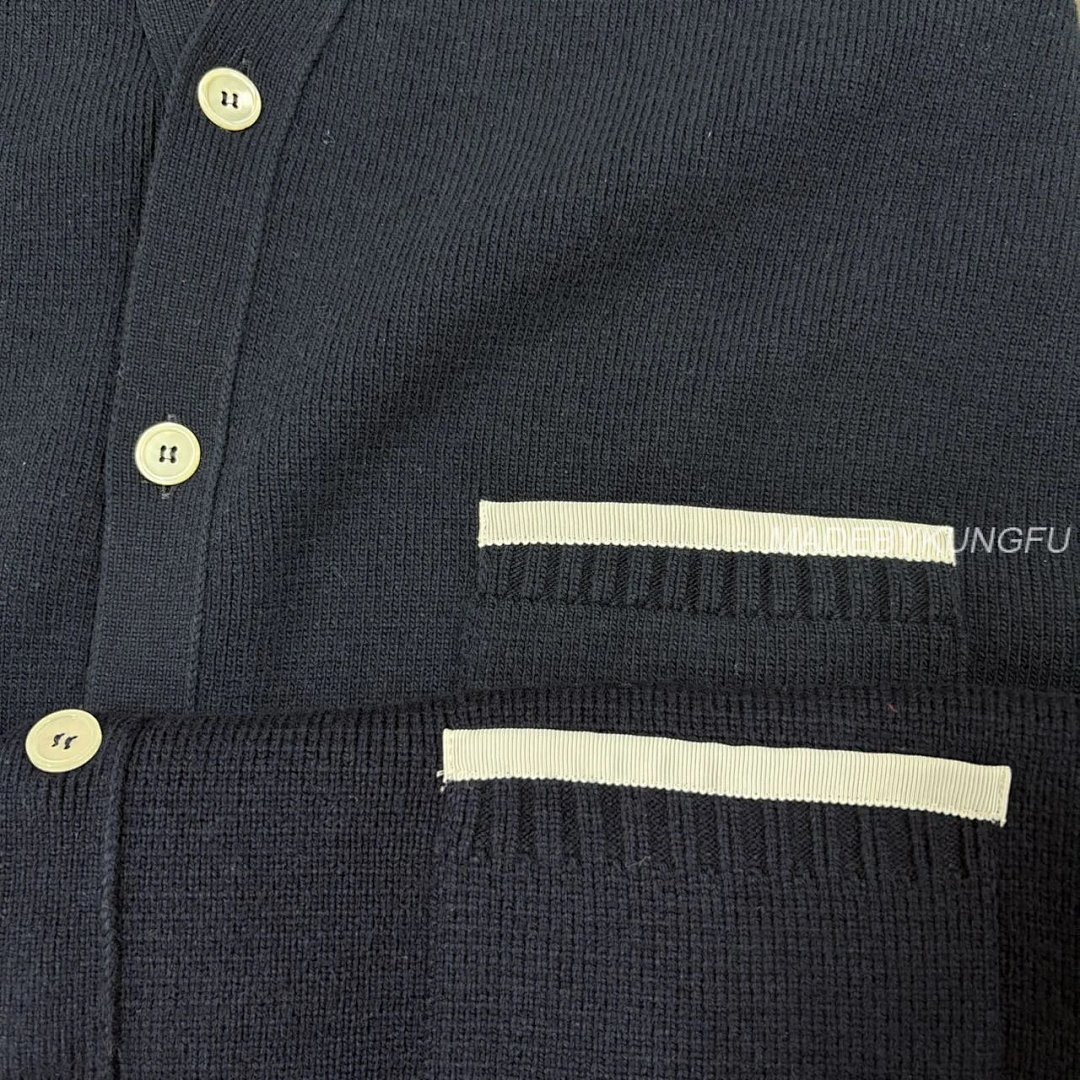 【A+ Item ID 8005 Striped Long Sleeves Single Breasted V Collared Sweater Blue (Same St) - Image 39