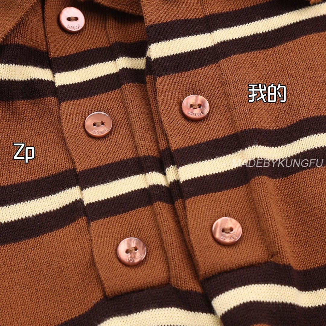 【A+ Item ID 8182 L0EWE-Luoyiwei-2024-Ss-Striped Knitted Pure Cotton Polo Shirt (Brown) - Image 24