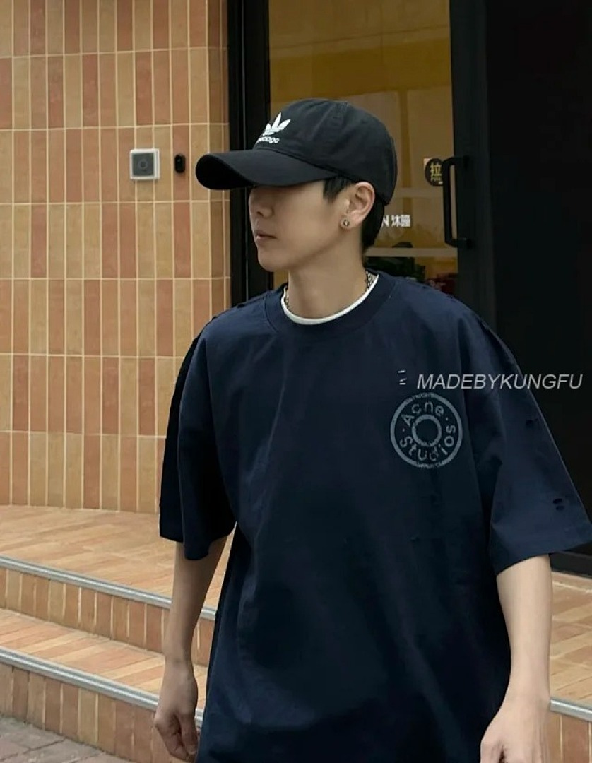 【A+ Item ID 9011 Acne FW25 Logo Printed Distressed Short Sleeved Shirt - Image 10