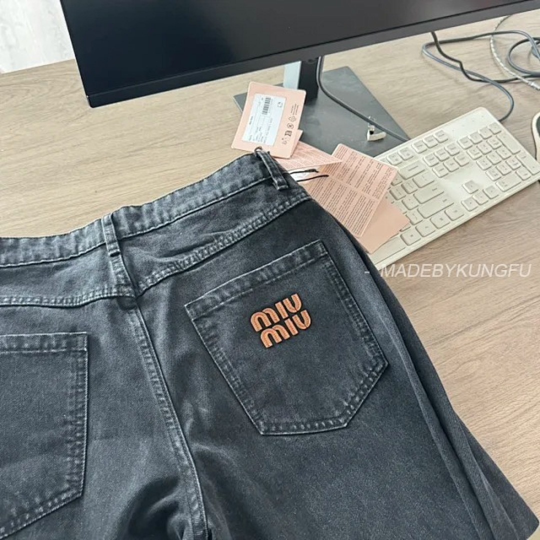 【A+ Item ID 9014 M1U Solid Color Washed Denim Pants With Embroidered Pockets - Image 13