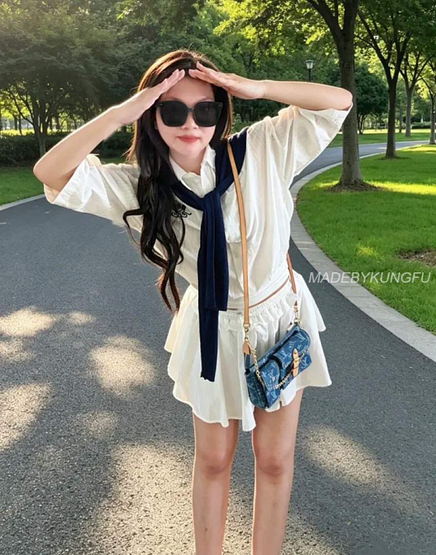 【A+ Item ID 9060 1V PA Denim Danning Chain Head Hanging Fabric Handheld Shoulder Bag Women's (Blue) - Image 8