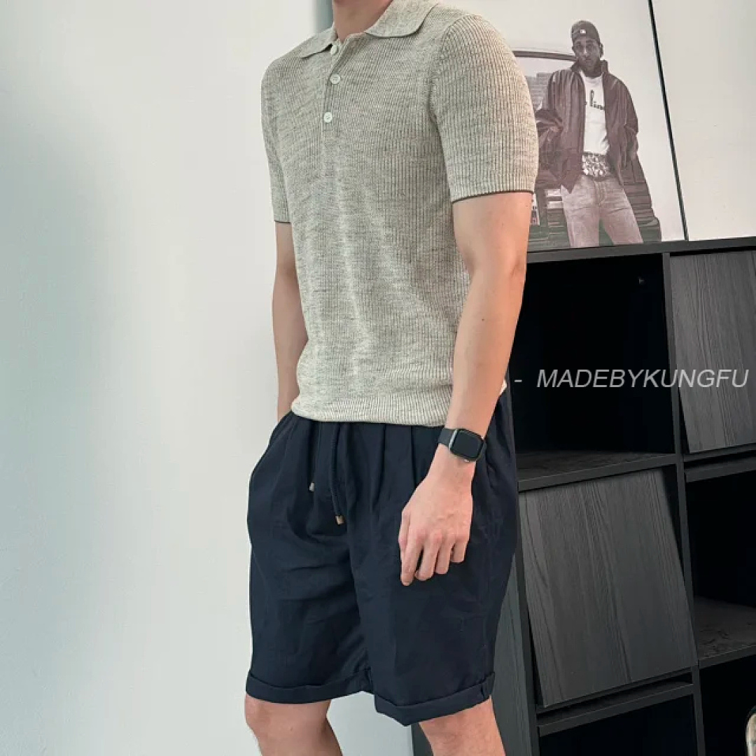 【A+ Item ID 9076 BC Natural Beimu Button Ribbed Knitted Collar Cotton Top Polo Shirt - Image 5
