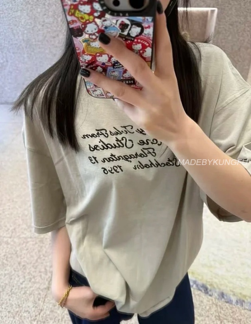 【A+ Item ID 9032 Acne 1996 Flocking Logo Printed Round Neck Loose Short Sleeved T-Shirt - Image 4