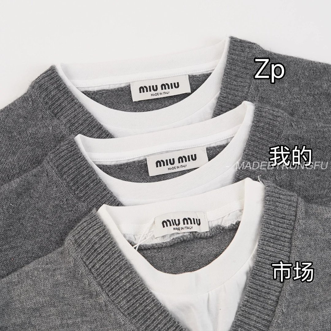 【A+ Item ID 8264 M1UM1U Miu FW25 Contrasting _Cashmere Mixed Yarn_ V-Neck Knitted S - Image 18