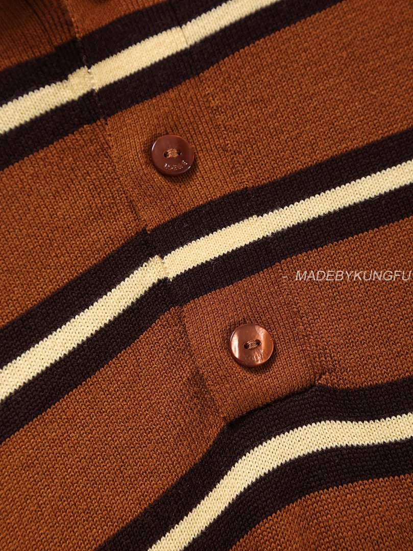 【A+ Item ID 8202 L0EWE- Luo Yiwei -2024Ss- Striped Knitted Cotton Polo Shirt (Brown St) - Image 3