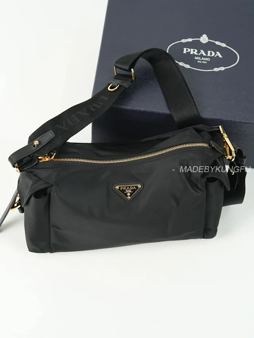 【A+ Item ID 9069 PRA Enamel Metal Triangle Logo Nylon Shoulder Cross Handbag Black Large - Image 29