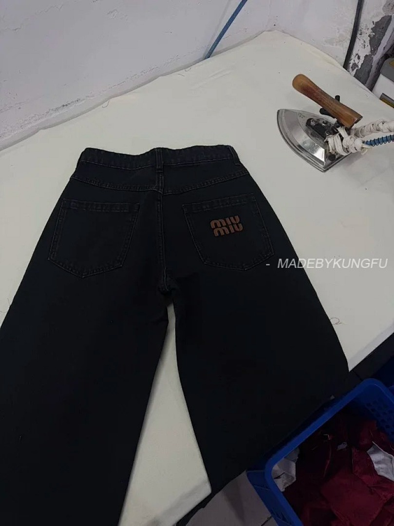 【A+ Item ID 9014 M1U Solid Color Washed Denim Pants With Embroidered Pockets - Image 10