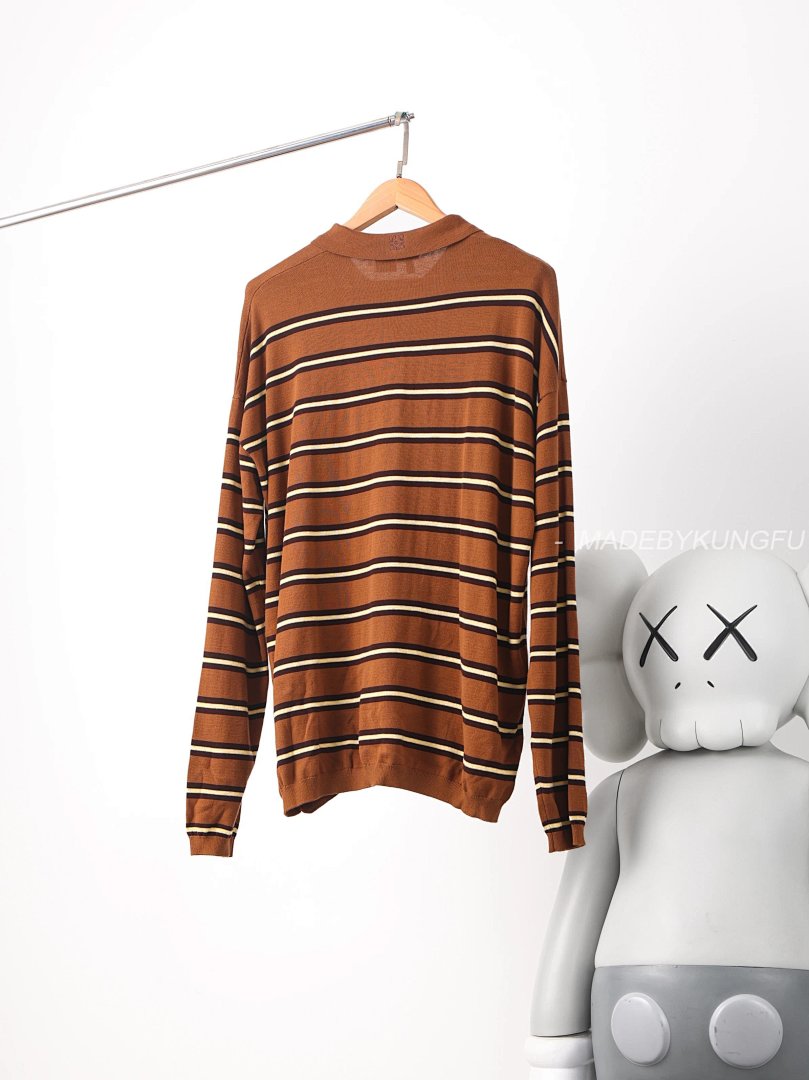 【A+ Item ID 8202 L0EWE- Luo Yiwei -2024Ss- Striped Knitted Cotton Polo Shirt (Brown St) - Image 16
