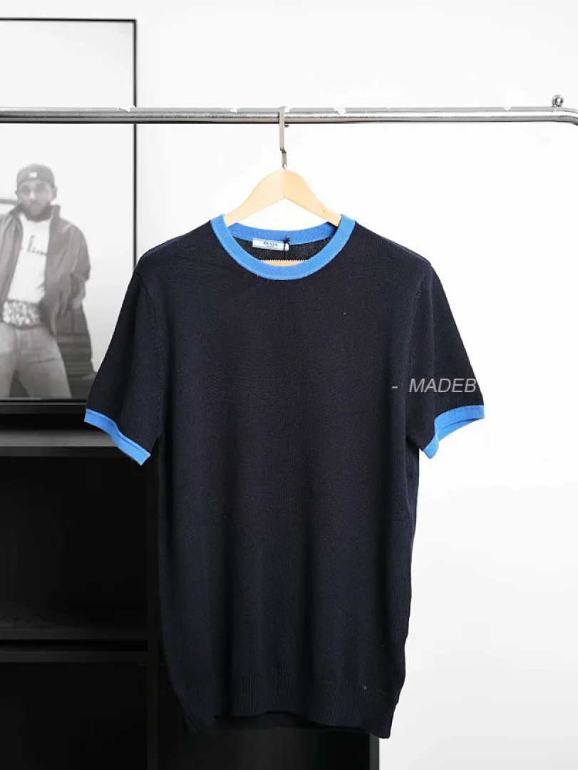【A+ Item ID 9072 PRA Round Neck Contrasting Short Sleeved Cashmere Sweater With Slim Fit And Large - Image 28