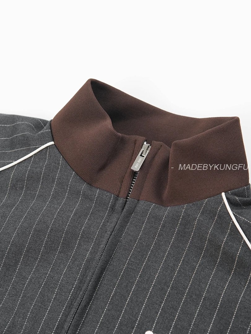 【A+ Item ID 8045 Miu “100% Cotton Wool ”FW25 Qixi Series Striped Zipper Stand Colla - Image 15
