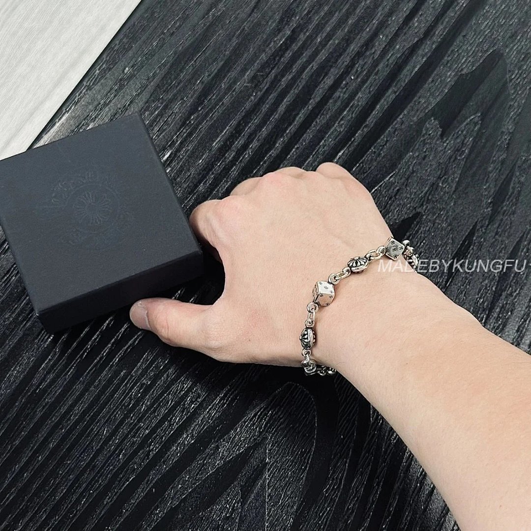 【A+ Item ID 8375 Chrome-Hearts- Crow Heart (Cross Dice Bracelet -925 Silver Hea)