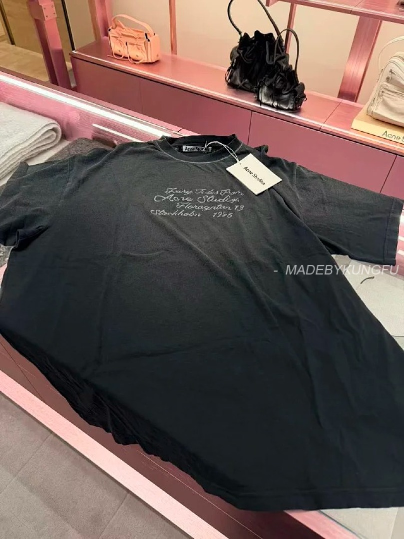 【A+ Item ID 9032 Acne 1996 Flocking Logo Printed Round Neck Loose Short Sleeved T-Shirt - Image 19
